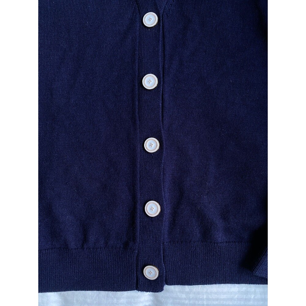 Noir Noir Navy Wool Cardigan with Built-in Cream Mock Neck. Reverse Button Back. - Picture 9 of 14